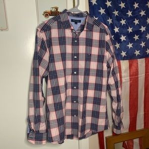 Mens Medium Tommy Hilfiger Pink/Grey/Blue Long Sleeve Button Down Casual